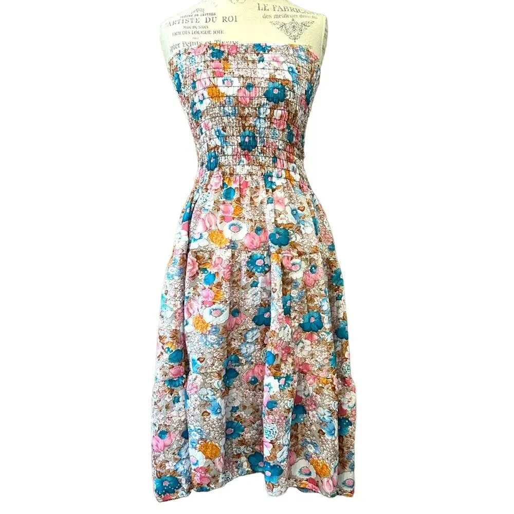 Girls smocked floral sleeveless midi dress no brand size 12